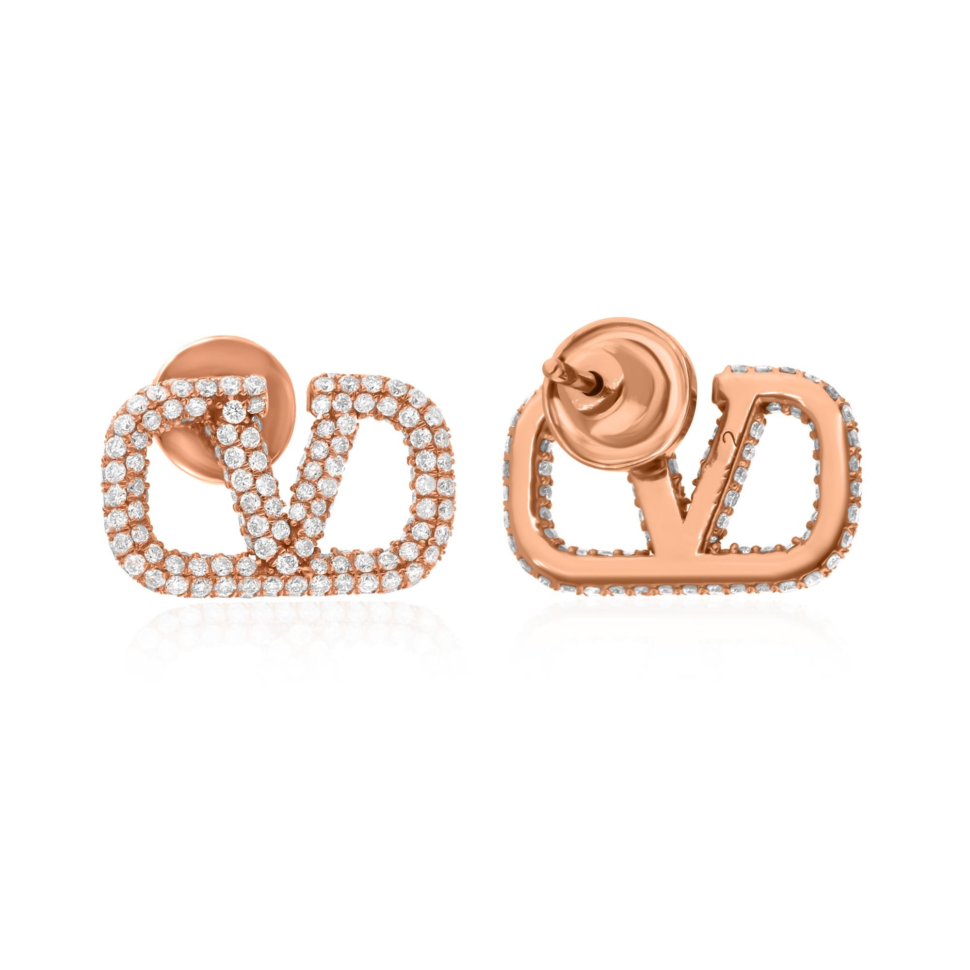 Real 1,58 Karat SI Reinheit HI Farbe Diamant Designer-Ohrringe 14 Karat Roségold im Zustand „Neu“ im Angebot in Diera, Dubai