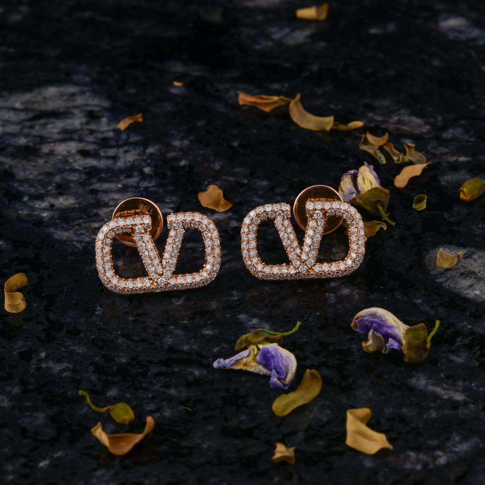 Modern Real 1.58 Carat SI Clarity HI Color Diamond Designer Earrings 18 Karat Rose Gold For Sale