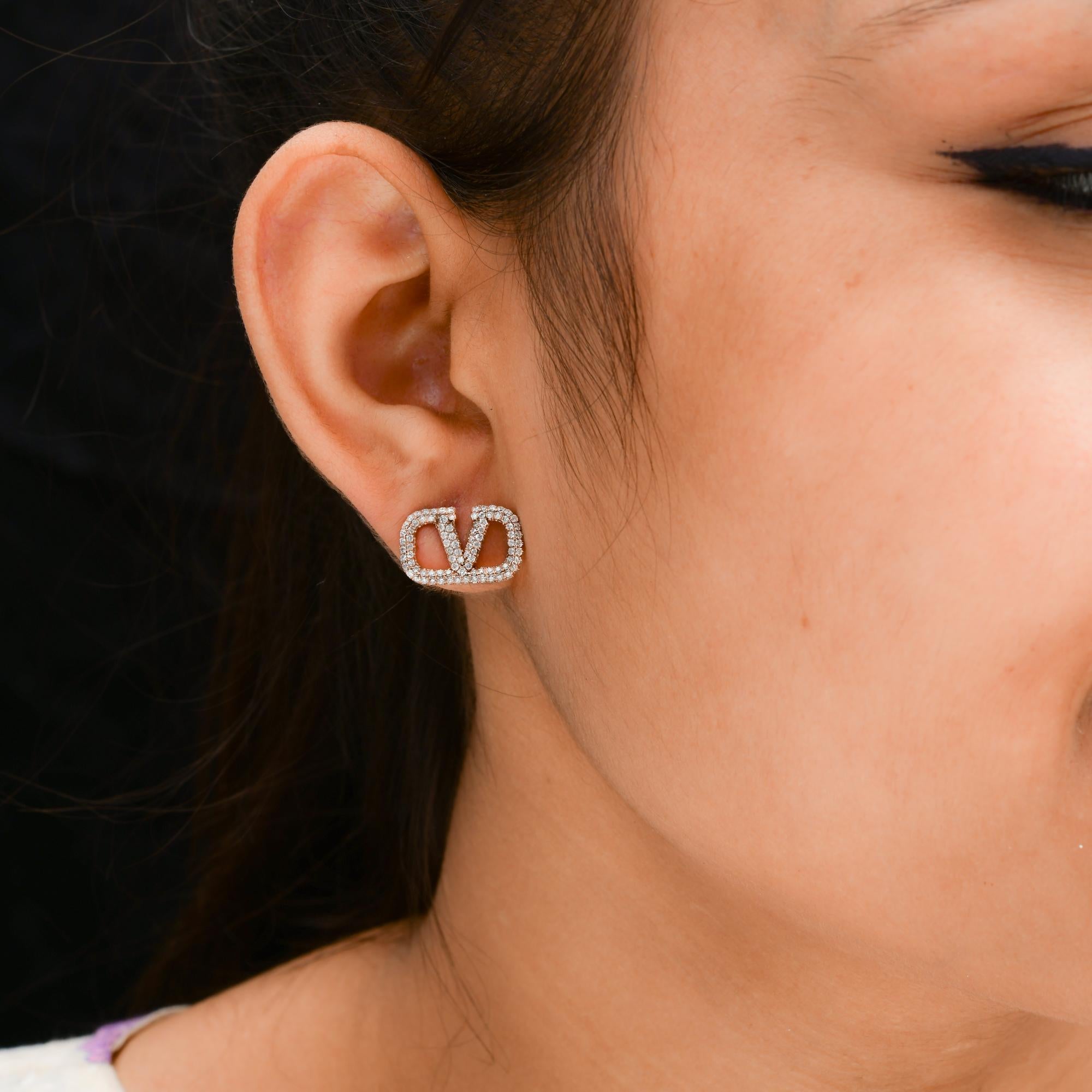 Round Cut Real 1.58 Carat SI Clarity HI Color Diamond Designer Earrings 18 Karat Rose Gold For Sale