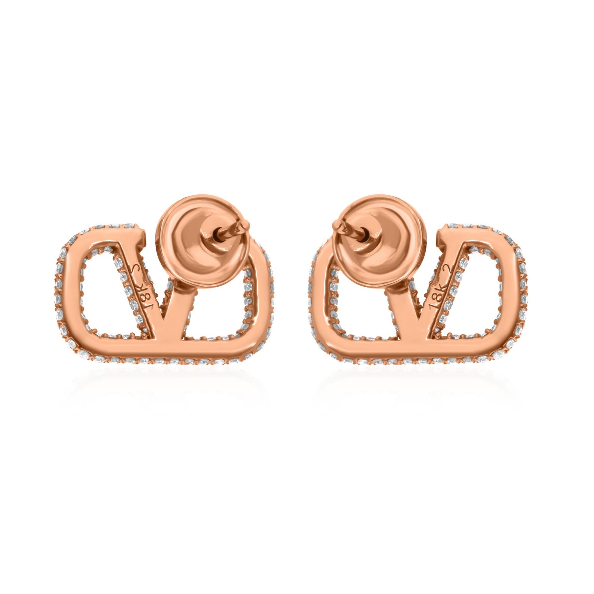Real 1.58 Carat SI Clarity HI Color Diamond Designer Earrings 18 Karat Rose Gold In New Condition For Sale In Diera, Dubai
