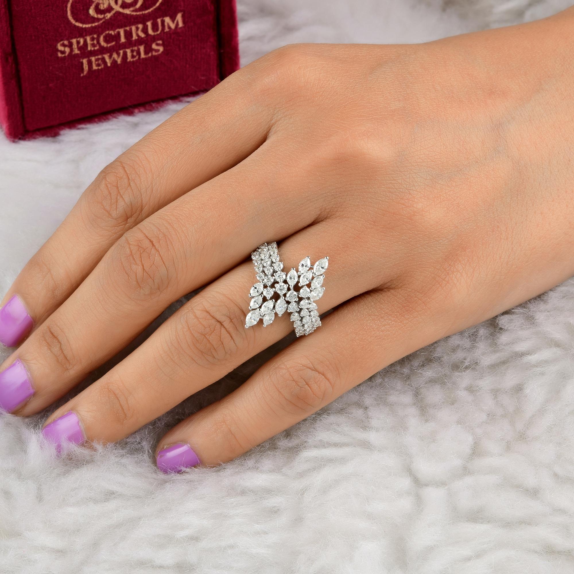 Marquise Cut Real 1.6 Carat SI Clarity HI Color Diamond Wrap Ring 18 Karat White Gold Jewelry For Sale