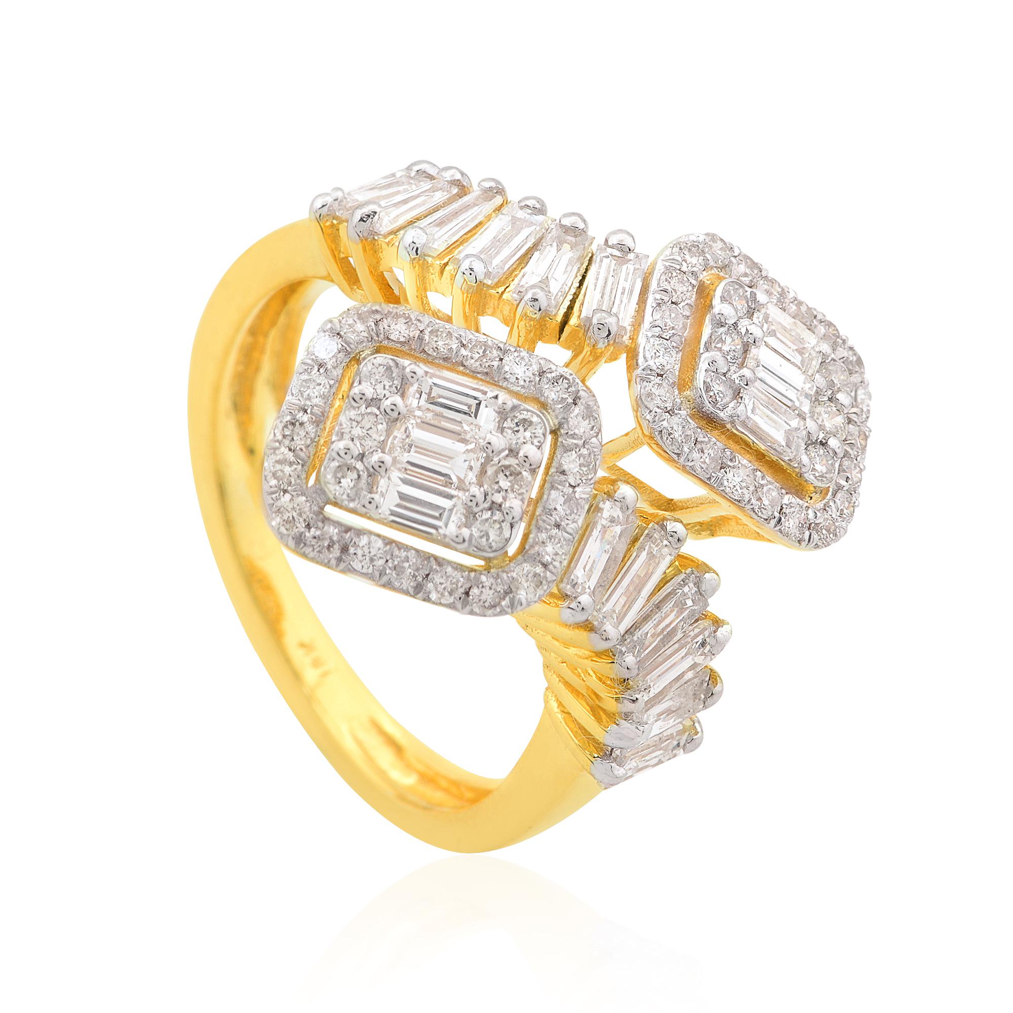 Baguette Cut Real 1.6 Ct. SI Clarity HI Color Baguette Diamond Wrap Ring 14 Karat Yellow Gold For Sale