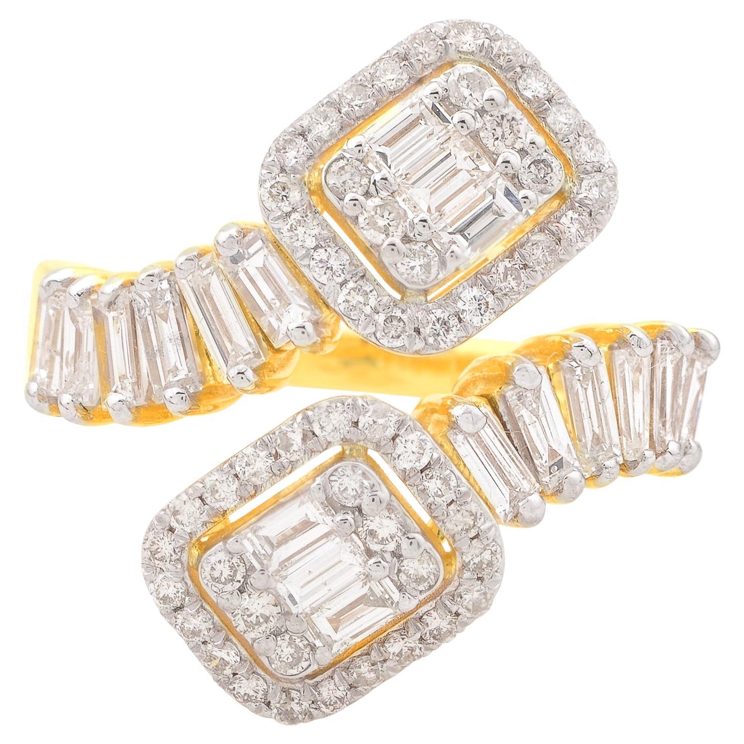 Real 1,6 ct. SI Clarity HI Color Baguette Diamond Wrap Ring 14 Karat Yellow Gold