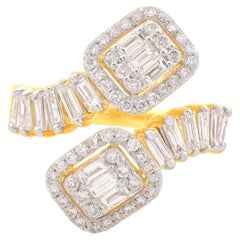 Real 1.6 Ct. SI Clarity HI Color Baguette Diamond Wrap Ring 14 Karat Yellow Gold