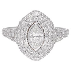 Bague dôme en or blanc 18 carats avec diamant marquise de 1,61 carat véritable