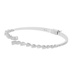 Natural 1.61 Carat SI/H Pear Cut Diamond Bangle Cuff Bracelet 14K White Gold