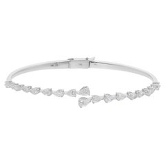 Real 1.61 Carat SI/H Pear Diamond Wrap Cuff Bangle Bracelet 18 Karat White Gold