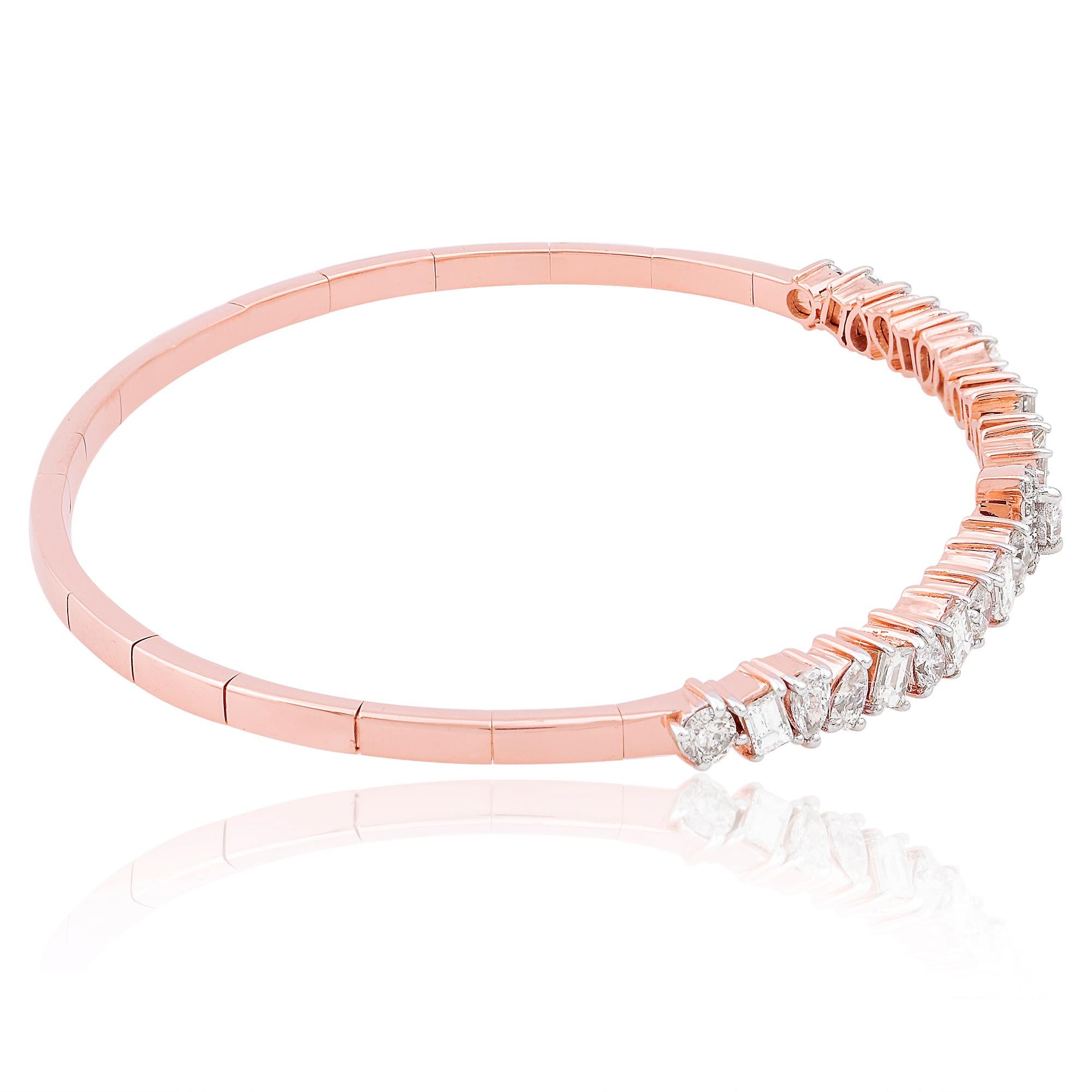 The bangle itself is a testament to superior craftsmanship, with its sleek, curved silhouette designed to gracefully encircle the wrist. The lustrous rose gold band exudes a subtle glow, enhancing the beauty of the diamond and adding a touch of