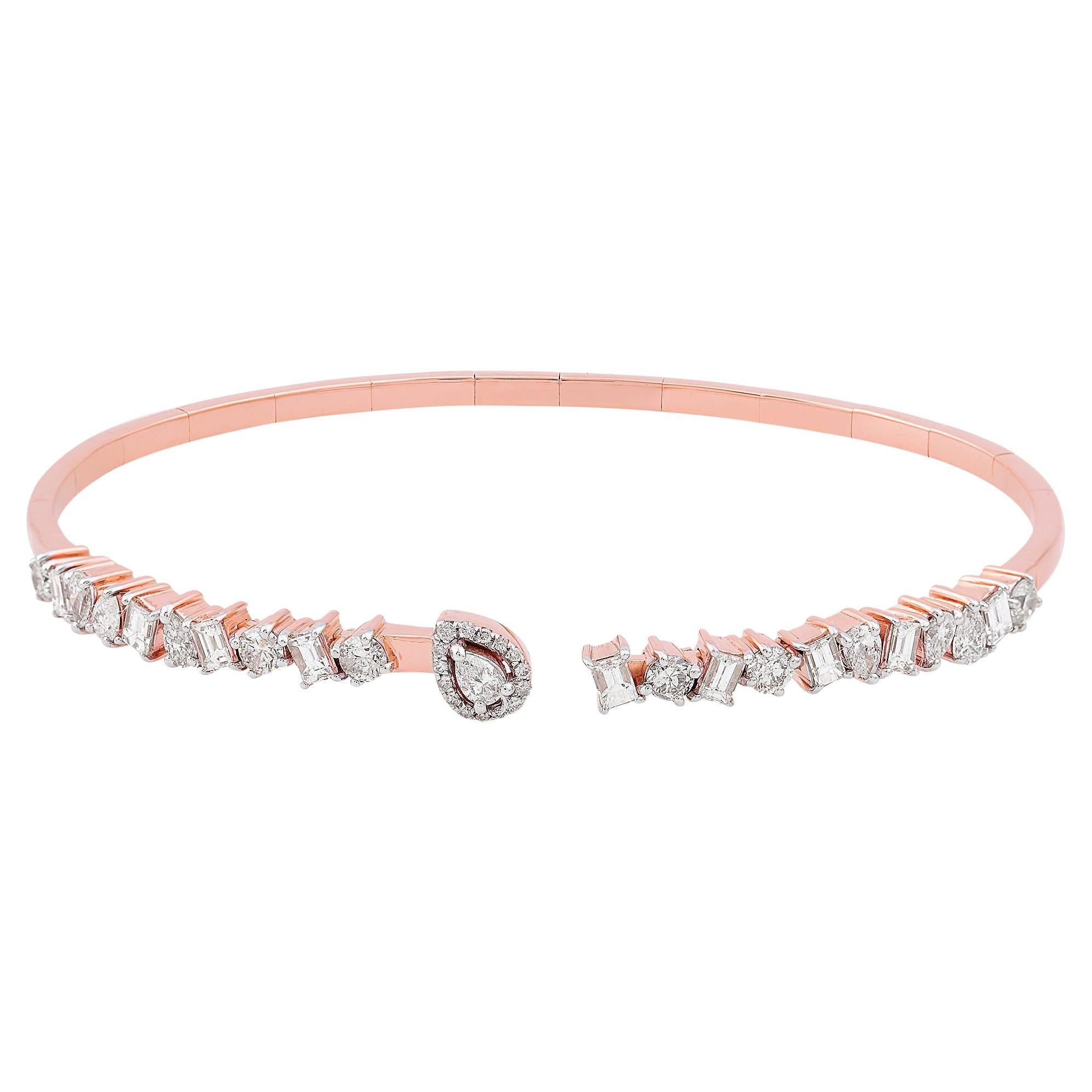 Pulsera brazalete con diamantes reales de 1,62 quilates Oro rosa de 14 quilates Joyería hecha a mano