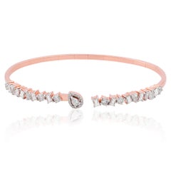 Real 1.62 Carat Diamond Cuff Bangle Bracelet 14 Karat Rose Gold Handmade Jewelry