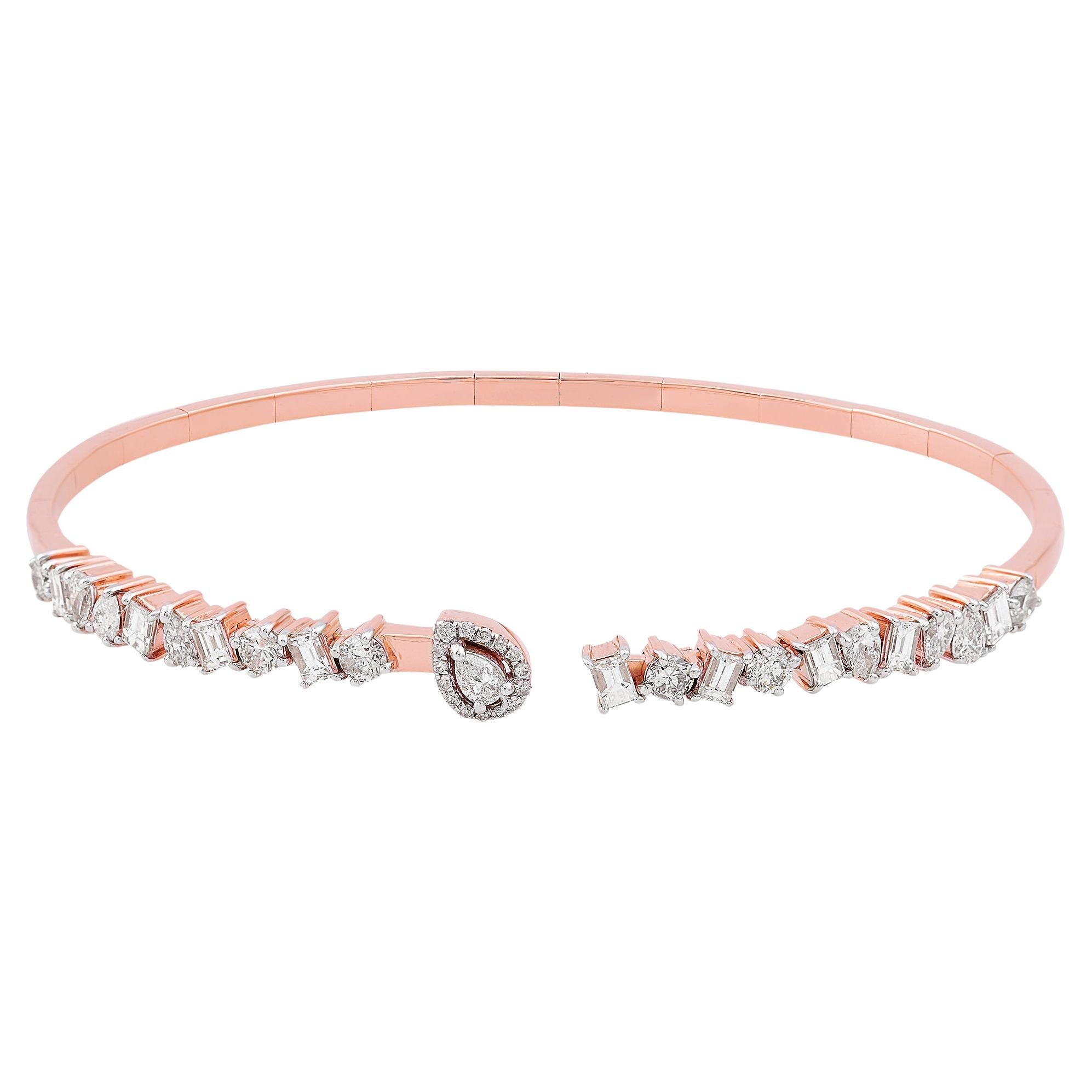 Real 1,62 Karat Diamant Manschettenarmreif Armreif Armband aus 18 Karat Roségold Handgefertigter Schmuck