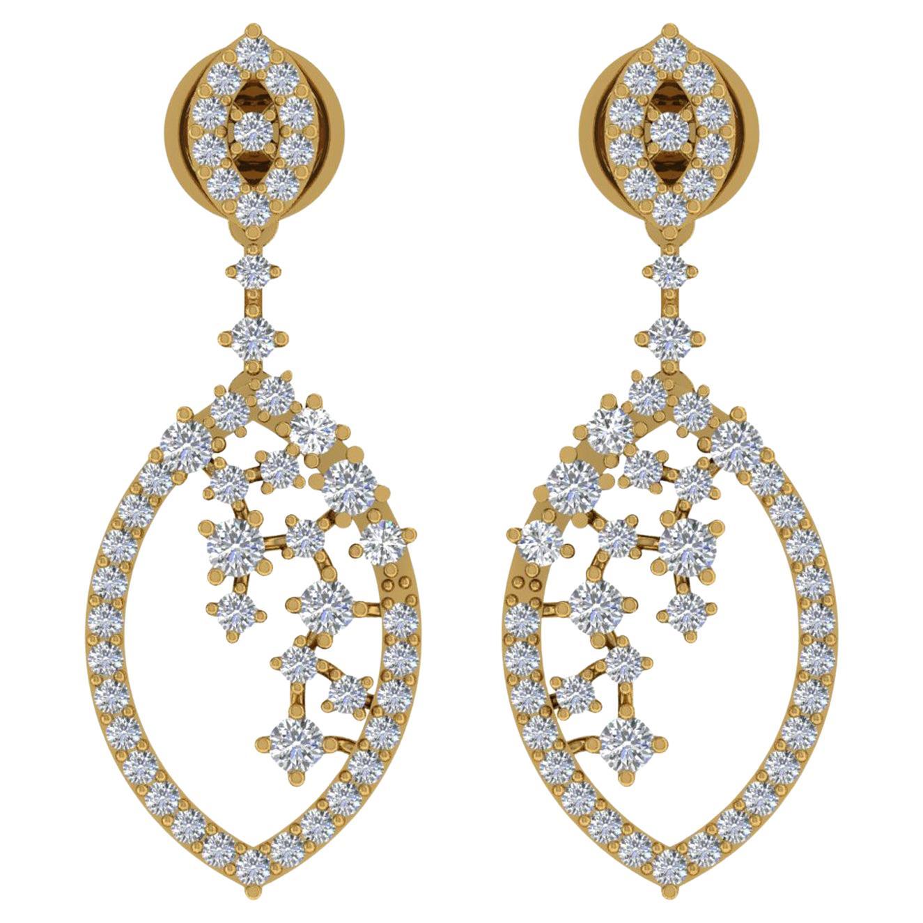Boucles d
oreilles pendantes en or jaune 14 carats avec un vrai diamant de 1,62 carat, pureté SI, couleur HI