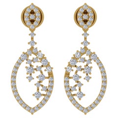 Boucles d
oreilles pendantes en or jaune 14 carats avec un vrai diamant de 1,62 carat, pureté SI, couleur HI