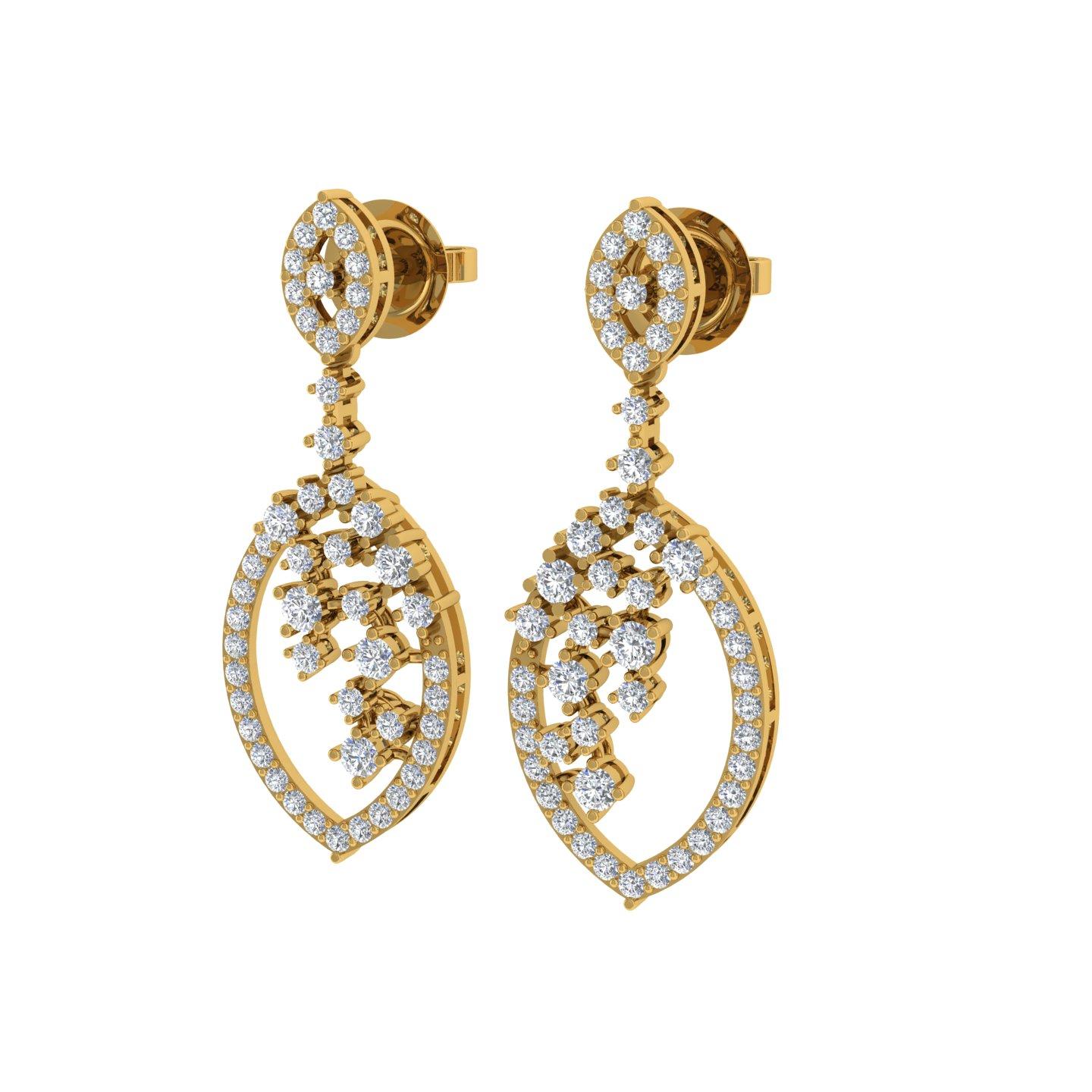 Modern Real 1.62 Carat SI Clarity HI Color Diamond Dangle Earrings 18 Karat Yellow Gold For Sale