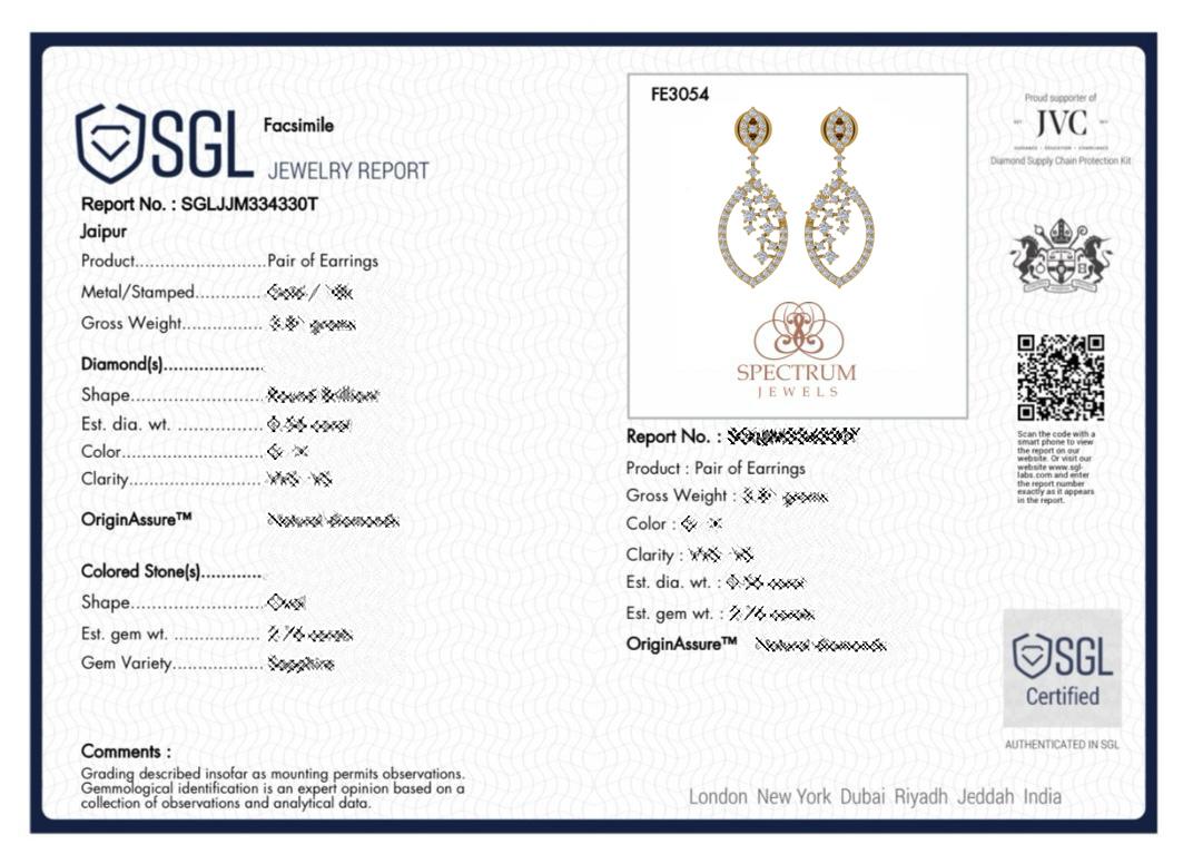 Real 1.62 Carat SI Clarity HI Color Diamond Dangle Earrings 18 Karat Yellow Gold In New Condition For Sale In Diera, Dubai