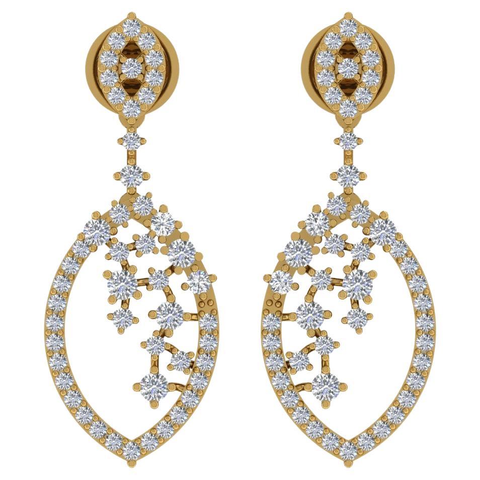 Real 1.62 Carat SI Clarity HI Color Diamond Dangle Earrings 18 Karat Yellow Gold