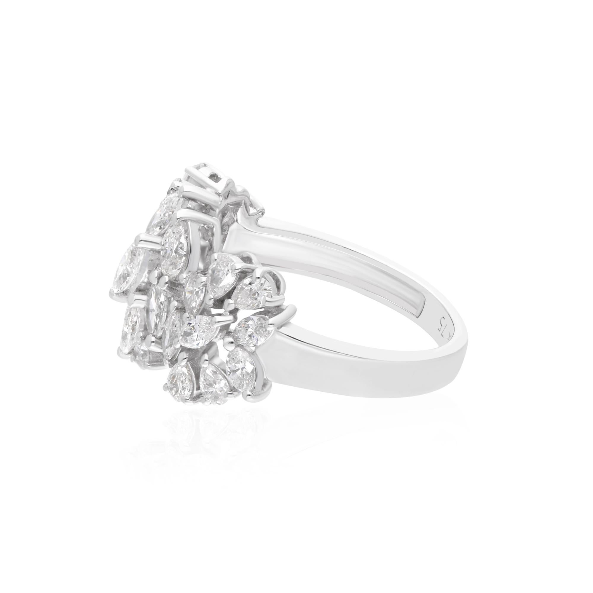 Modern Real 1.62 Carat SI Clarity HI Color Multi Shape Diamond Ring 18 Karat White Gold For Sale