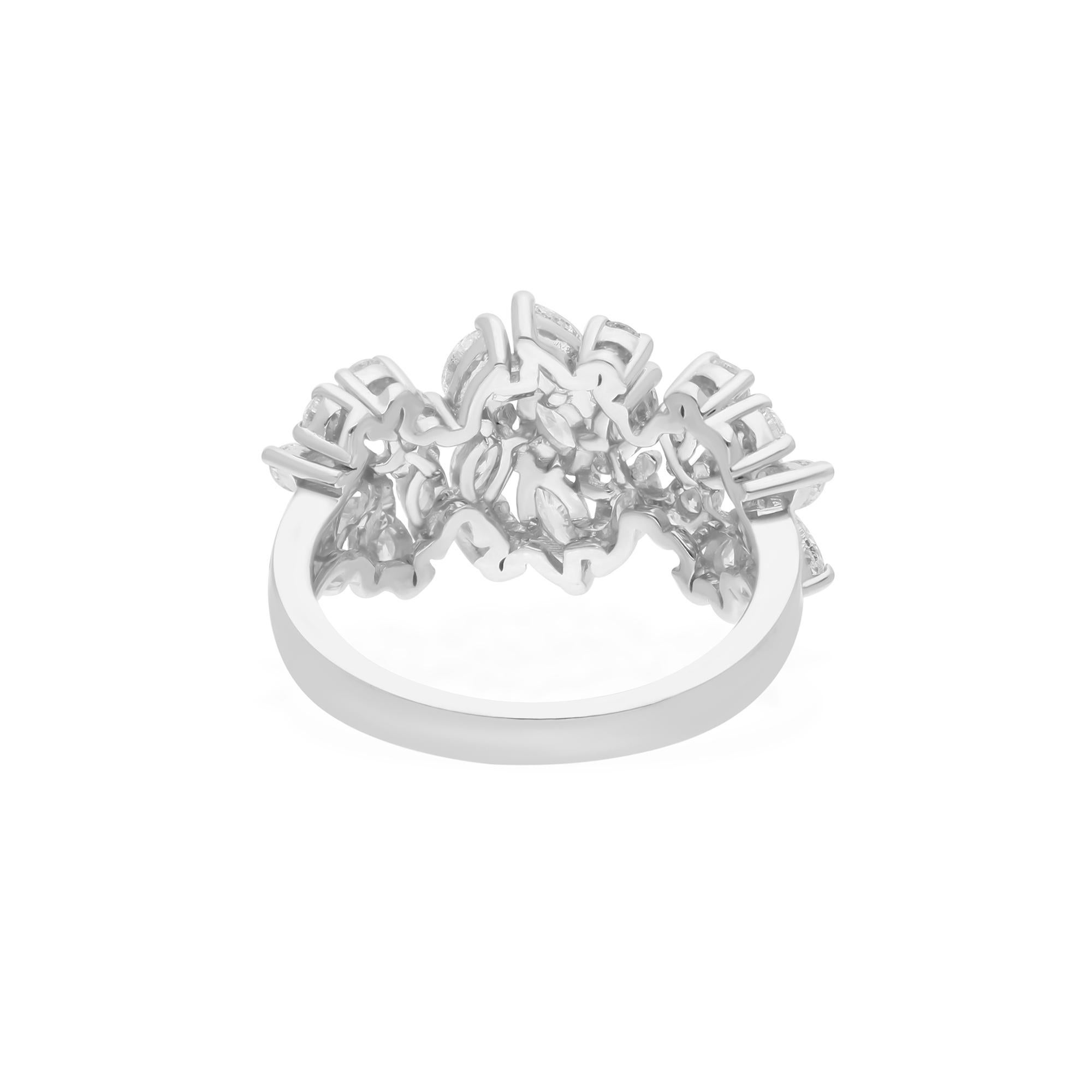 Marquise Cut Real 1.62 Carat SI Clarity HI Color Multi Shape Diamond Ring 18 Karat White Gold For Sale