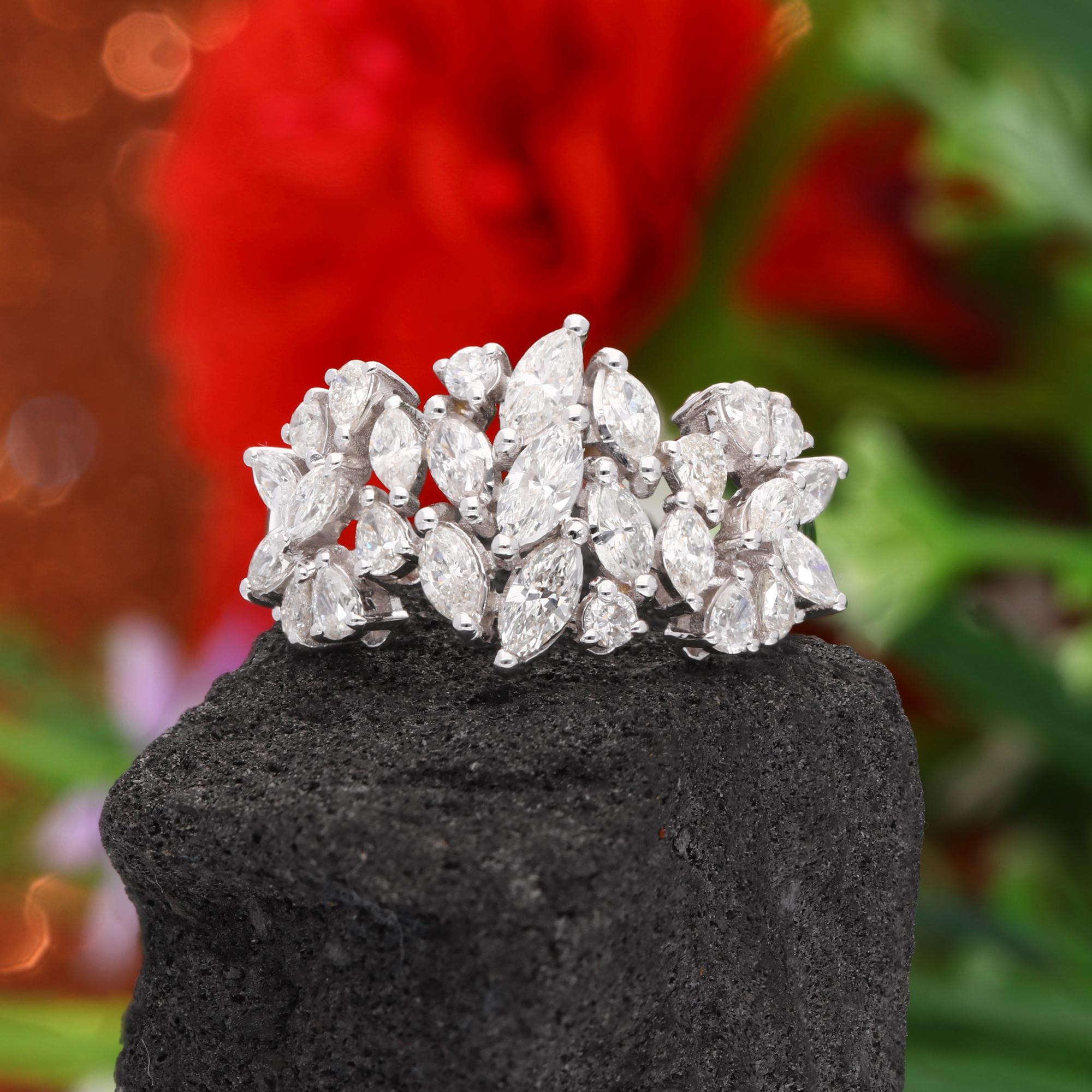 Women's Real 1.62 Carat SI Clarity HI Color Multi Shape Diamond Ring 18 Karat White Gold For Sale