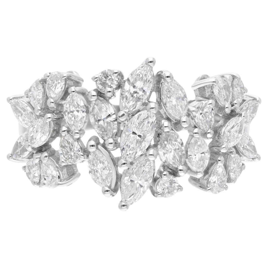 Real 1.62 Carat SI Clarity HI Color Multi Shape Diamond Ring 18 Karat White Gold For Sale