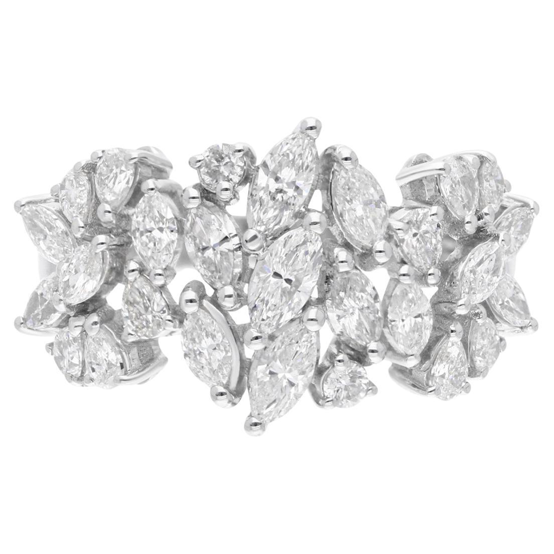 Anello con diamante a forma multipla da 1,62 carati reali SI Clarity HI Color Oro bianco 18 carati