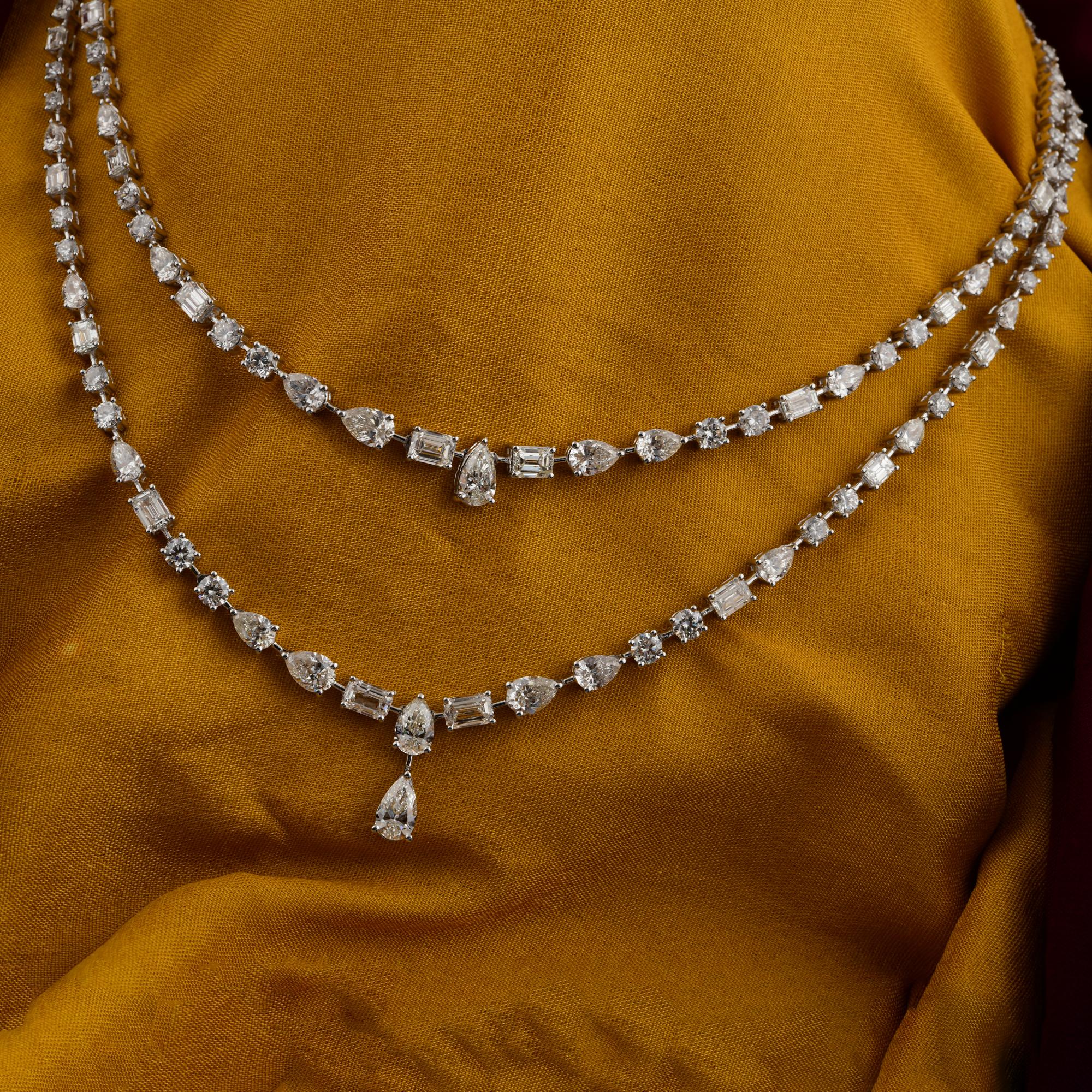 Pear Cut Real 16.43 Carat SI/H Multi Shape Diamond Necklace 14 Karat White Gold Jewelry For Sale