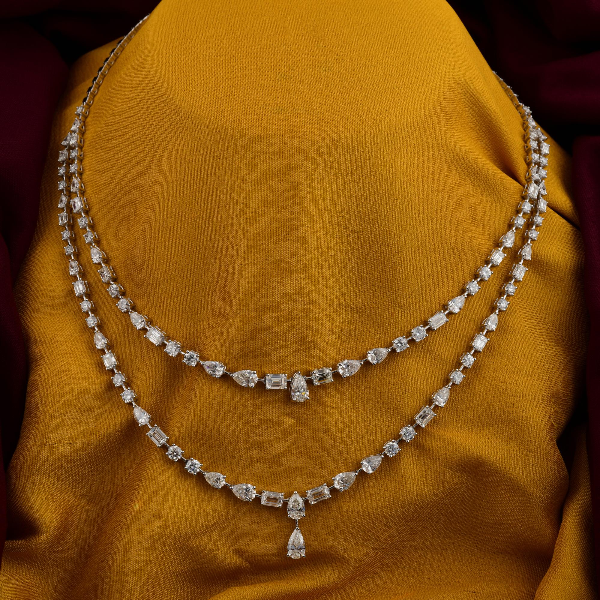 Real 16.43 Carat SI/H Multi Shape Diamond Necklace 14 Karat White Gold Jewelry In New Condition For Sale In Diera, Dubai