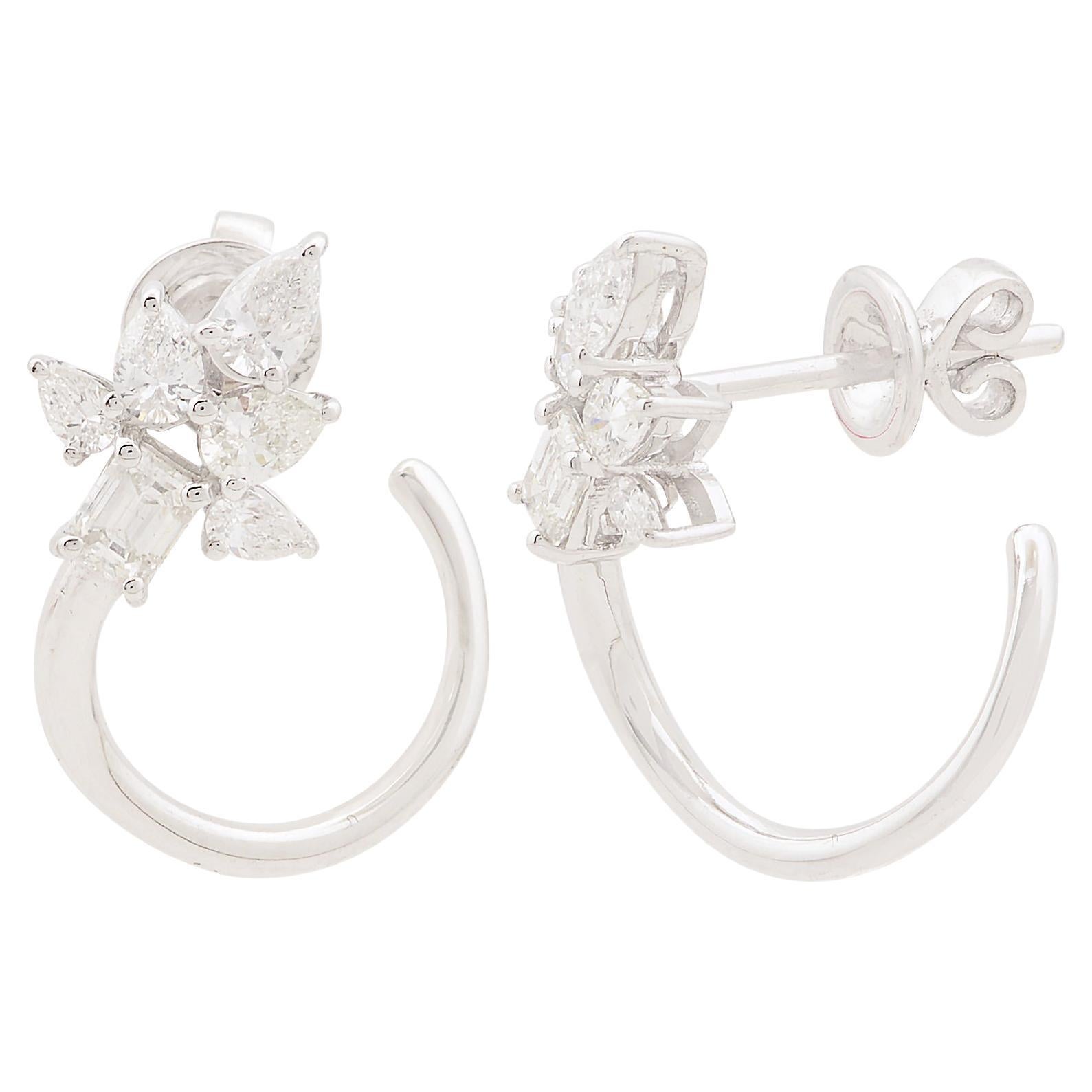 Boucles d'oreilles en or blanc 18 carats avec diamant taille émeraude en poire SI/HI de 1,65 carat.