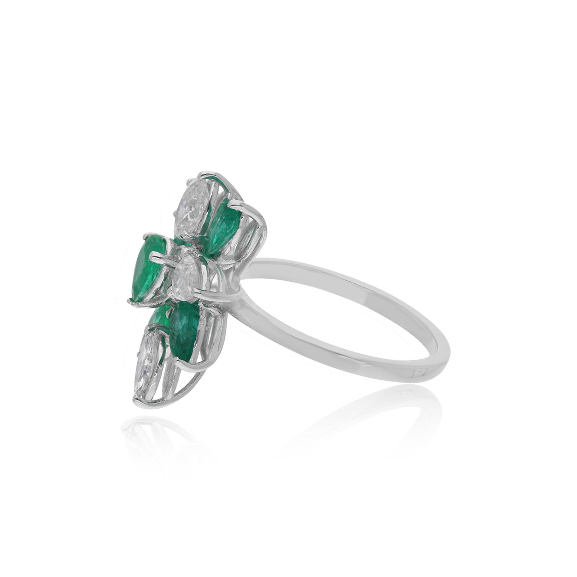 Real 1,66 Karat sambischer Smaragd Cocktail-Ring 1,12 Karat Diamant 18k Weißgold (Tropfenschliff) im Angebot