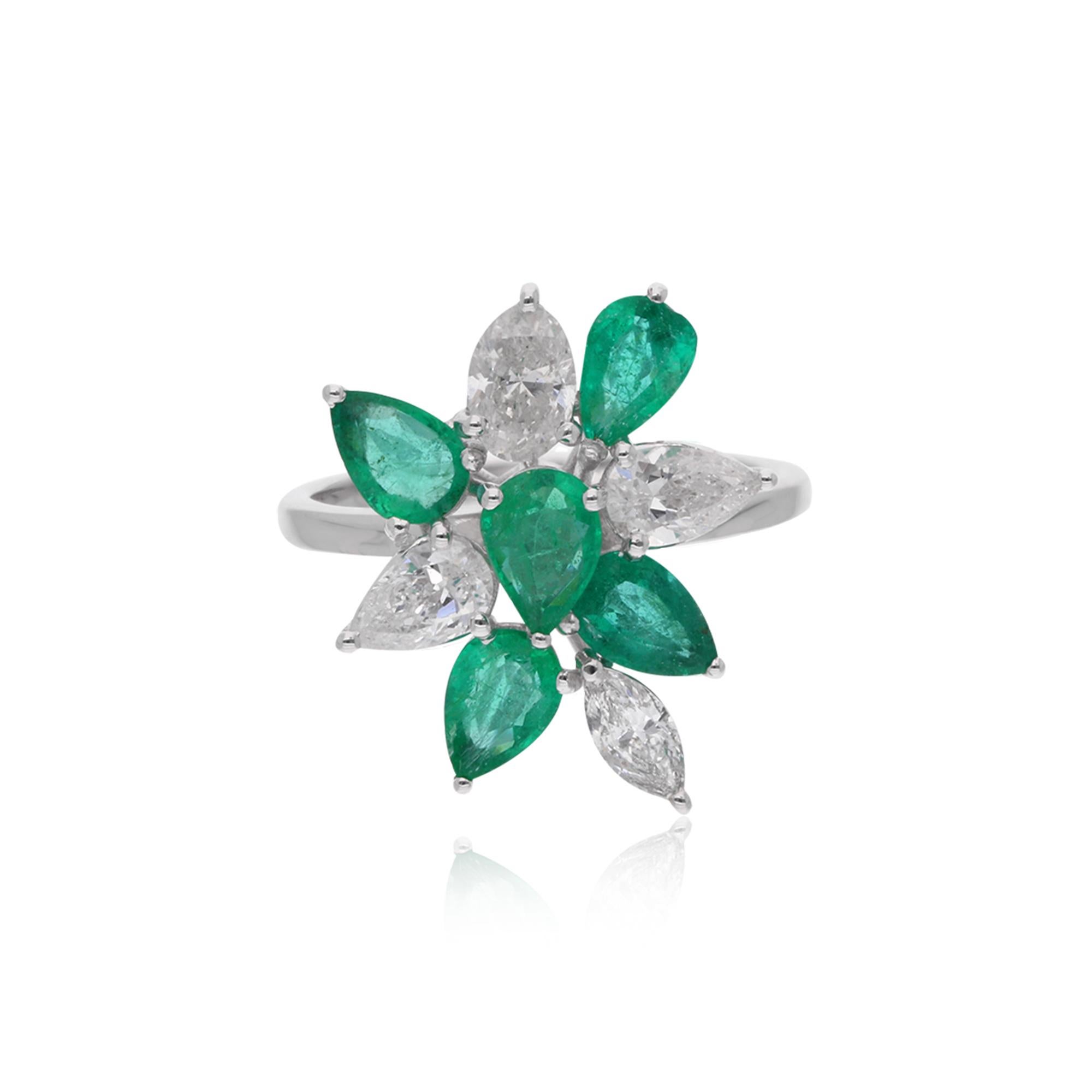Esmeralda zambiana real de 1,66 quilates Anillo de cóctel Diamante de 1,12 quilates Oro blanco de 18 quilates en venta