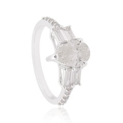 Real 1,68 Karat birnenförmiger Baguette-Diamantring aus 18 Karat Weißgold Handgefertigter Schmuck