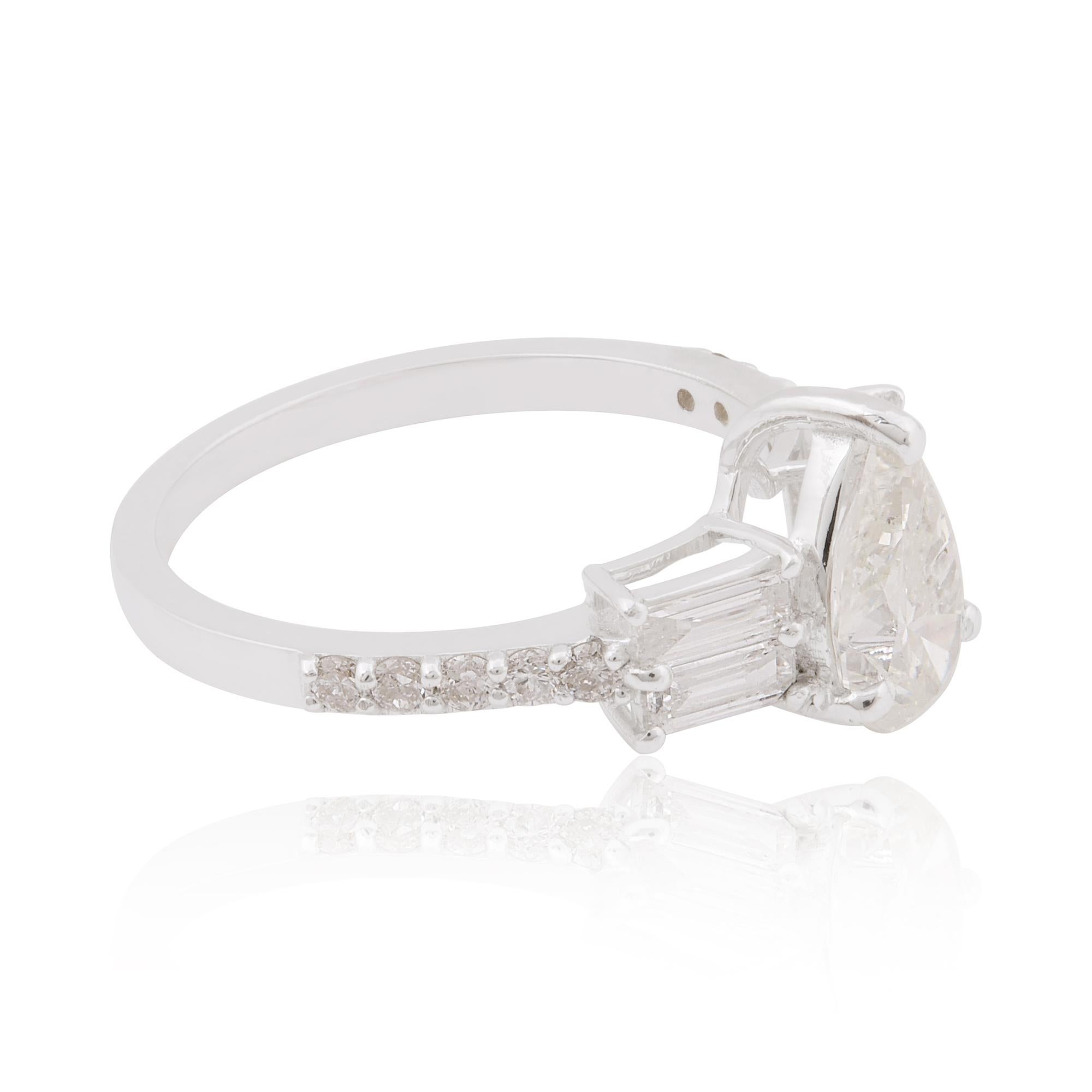 Anillo de diamantes baguette pera de 1,68 quilates reales Joyería de oro blanco de 18 quilates hecha a mano Corte baguette en venta