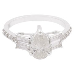 Real 1,68 Karat birnenförmiger Baguette-Diamantring aus 18 Karat Weißgold Handgefertigter Schmuck