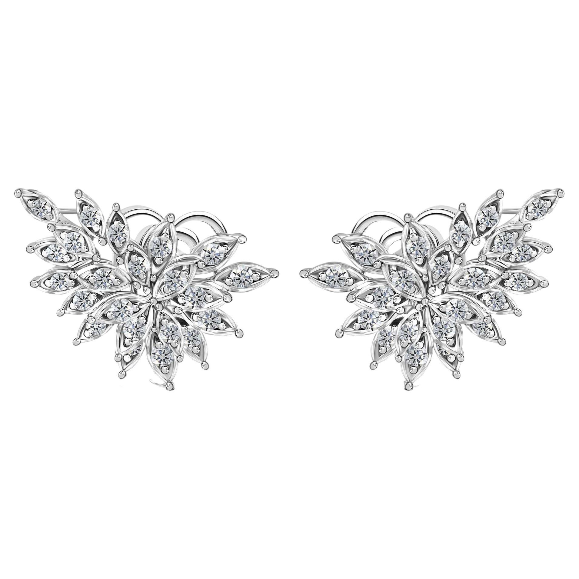 Diamant Botanical Leaf Spray Ohrringe 1,69 ct 18k Weißgold Skulpturale
