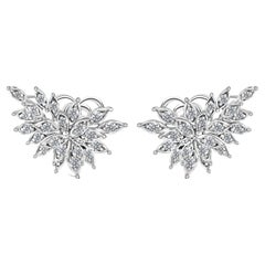 Diamond Botanical Leaf Spray Earrings 1.69 Ct 18k White Gold Sculptural