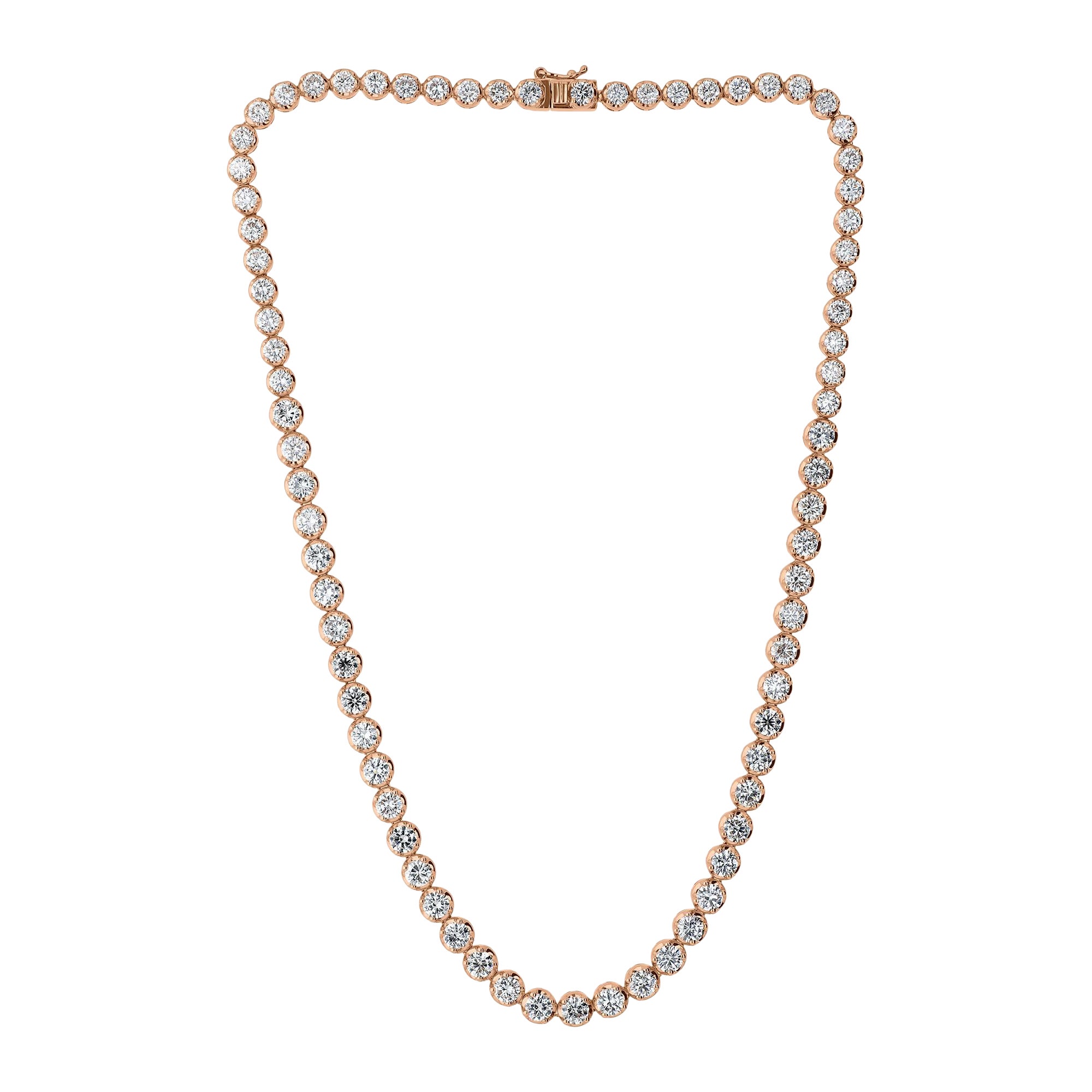Bezel-Set 16.92Carats Natural Diamond Tennis Necklace in 18K Rose Gold Jewelry