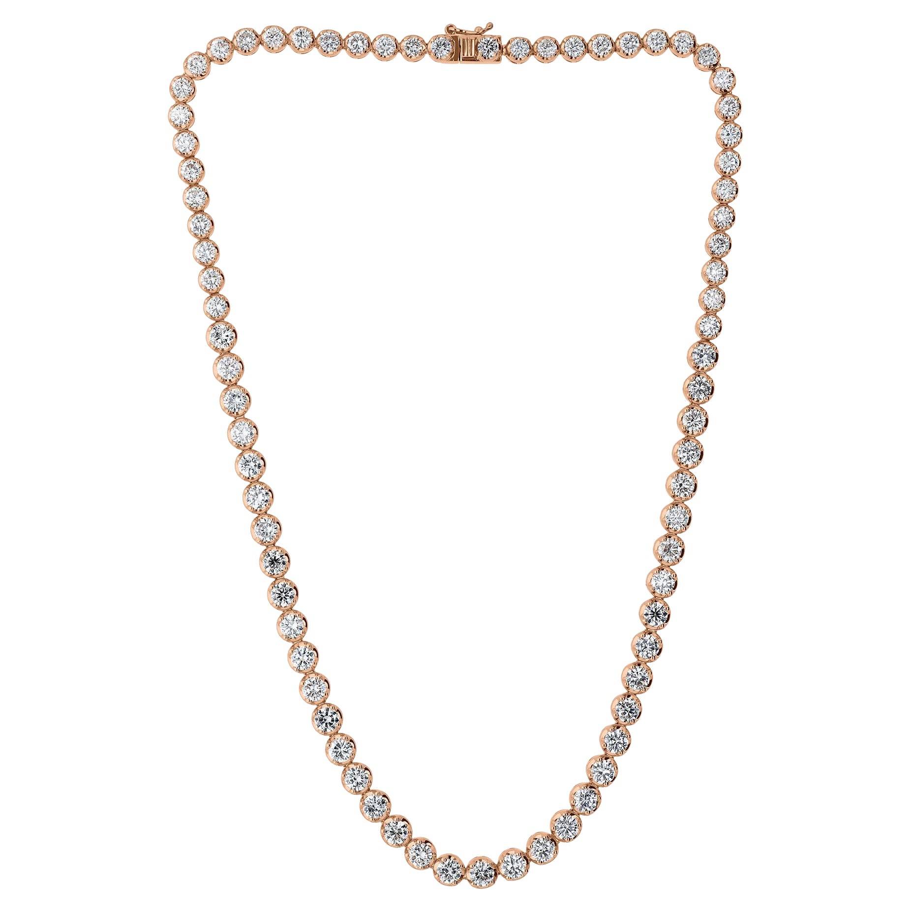 Real 16.92 Carat SI Clarity HI Color Round Diamond Necklace 14 Karat Rose Gold