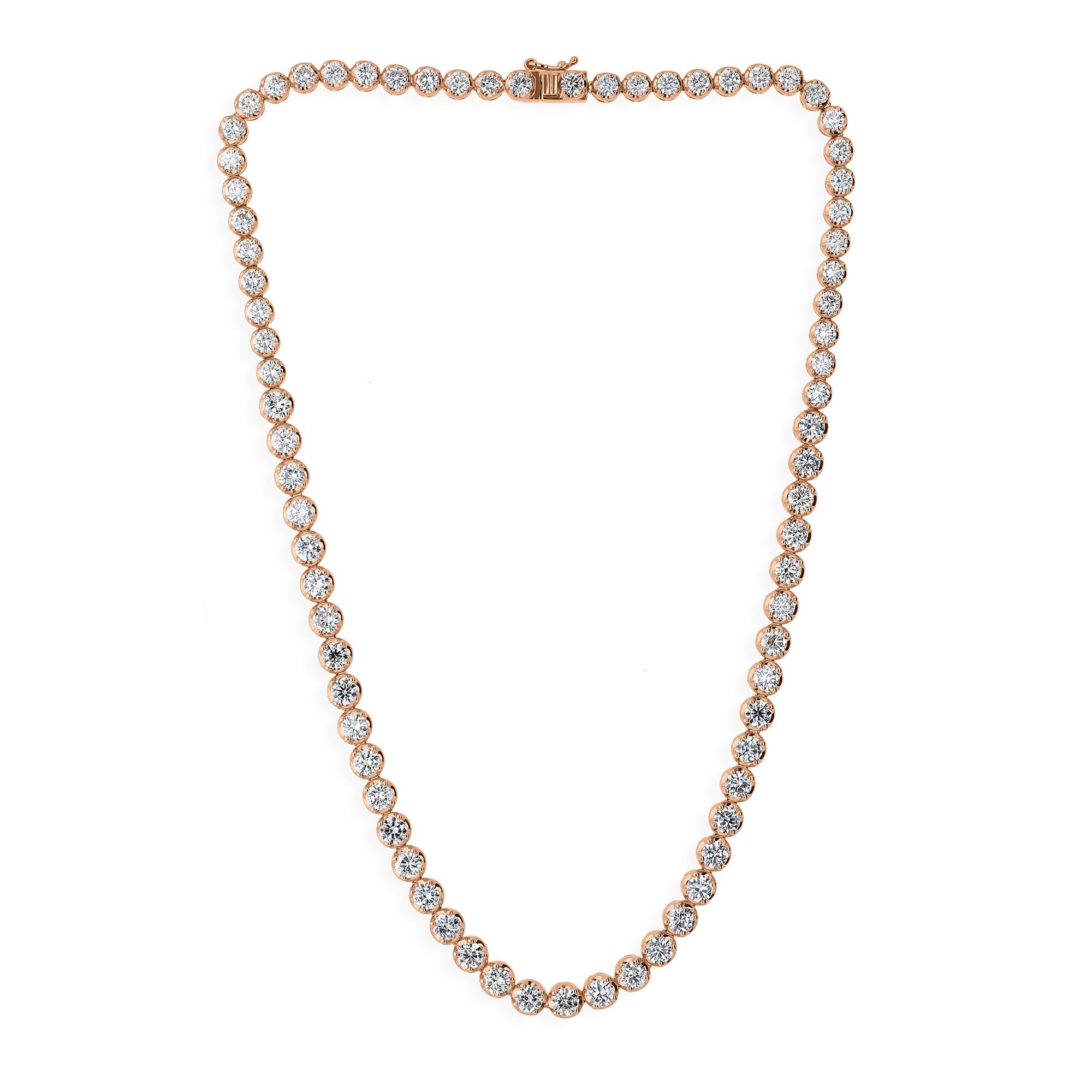 Real 16.92 Carat SI Clarity HI Color Round Diamond Necklace 14 Karat Rose Gold