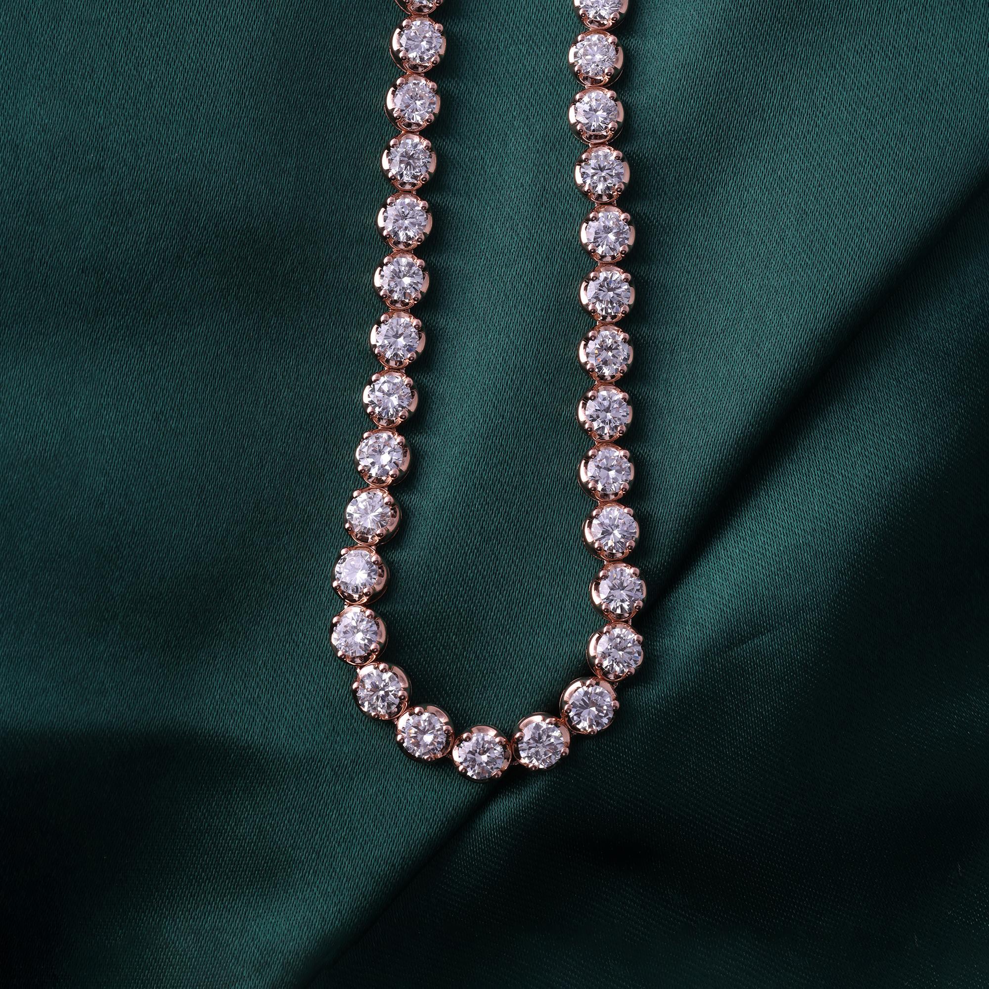 Collar de diamantes redondos de 16,92 quilates de oro rosa de 18 quilates con claridad SI y color HI Corte redondo en venta