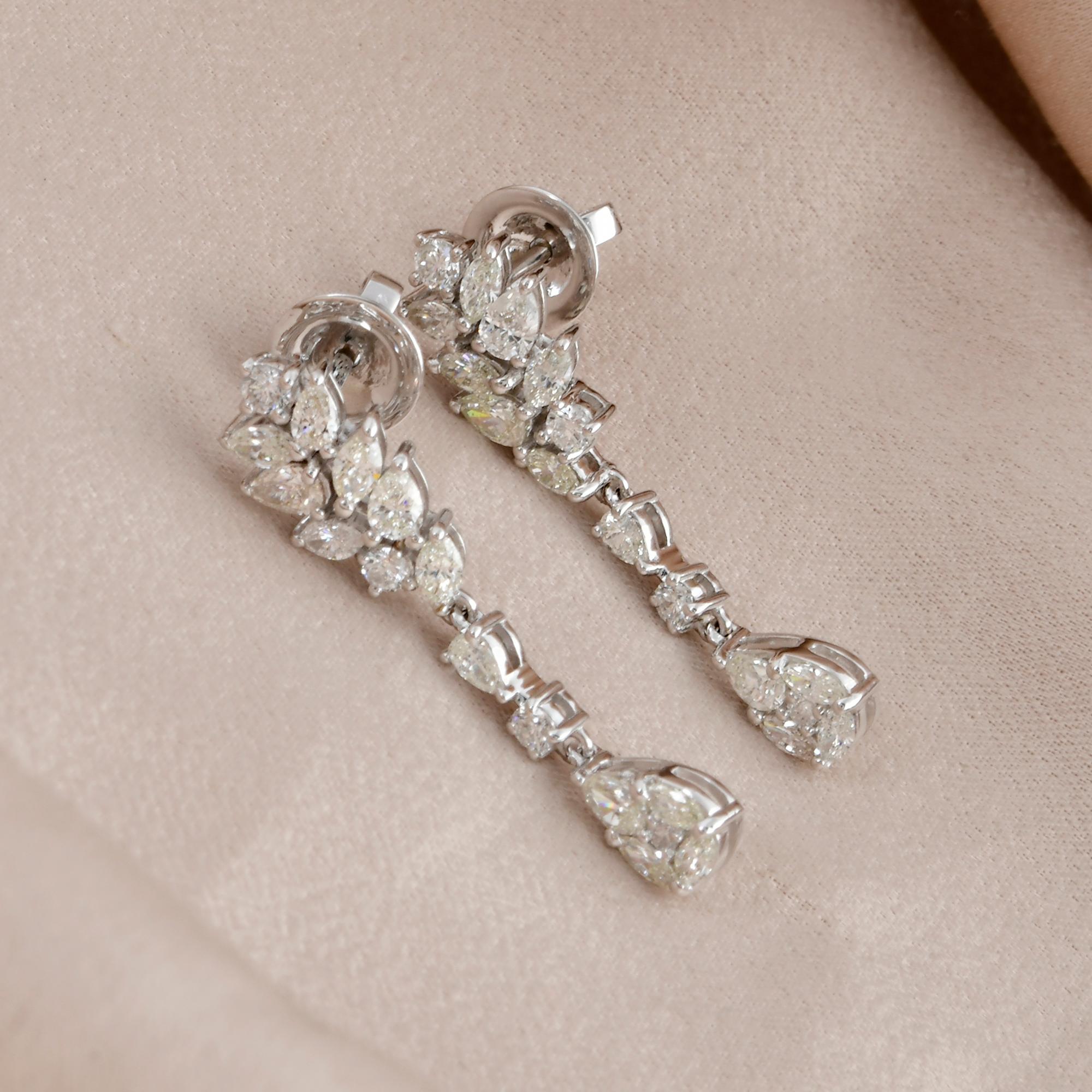 Modern Real 1.7 Carat Pear Marquise & Round Diamond Dangle Earrings 14 Karat White Gold For Sale