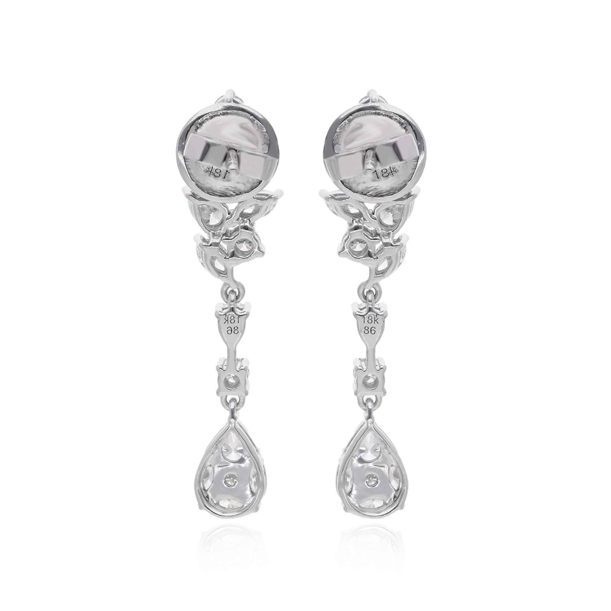 Pear Cut Real 1.7 Carat Pear Marquise & Round Diamond Dangle Earrings 14 Karat White Gold For Sale