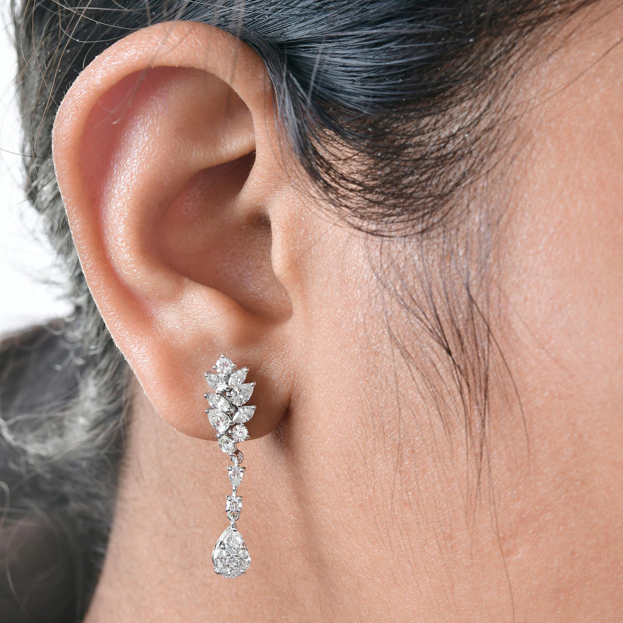 Real 1.7 Carat Pear Marquise & Round Diamond Dangle Earrings 14 Karat White Gold In New Condition For Sale In Diera, Dubai