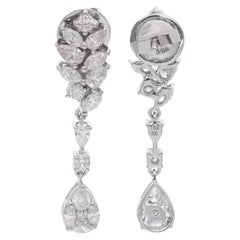 Orecchini pendenti con pera, marquise e diamante rotondo da 1,7 carati, oro bianco 14 carati