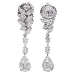 Real 1.7 Carat Pear Marquise & Round Diamond Dangle Earrings 18 Karat White Gold