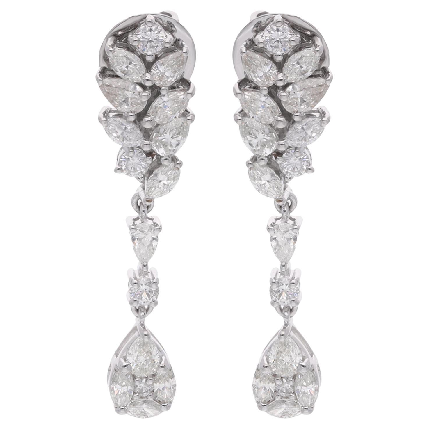 Real 1.7 Carat Pear Marquise 
Round Diamond Dangle Earrings 18 Karat White Gold