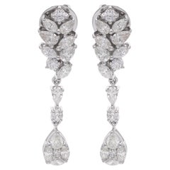 Real 1.7 Carat Pear Marquise 
Round Diamond Dangle Earrings 18 Karat White Gold