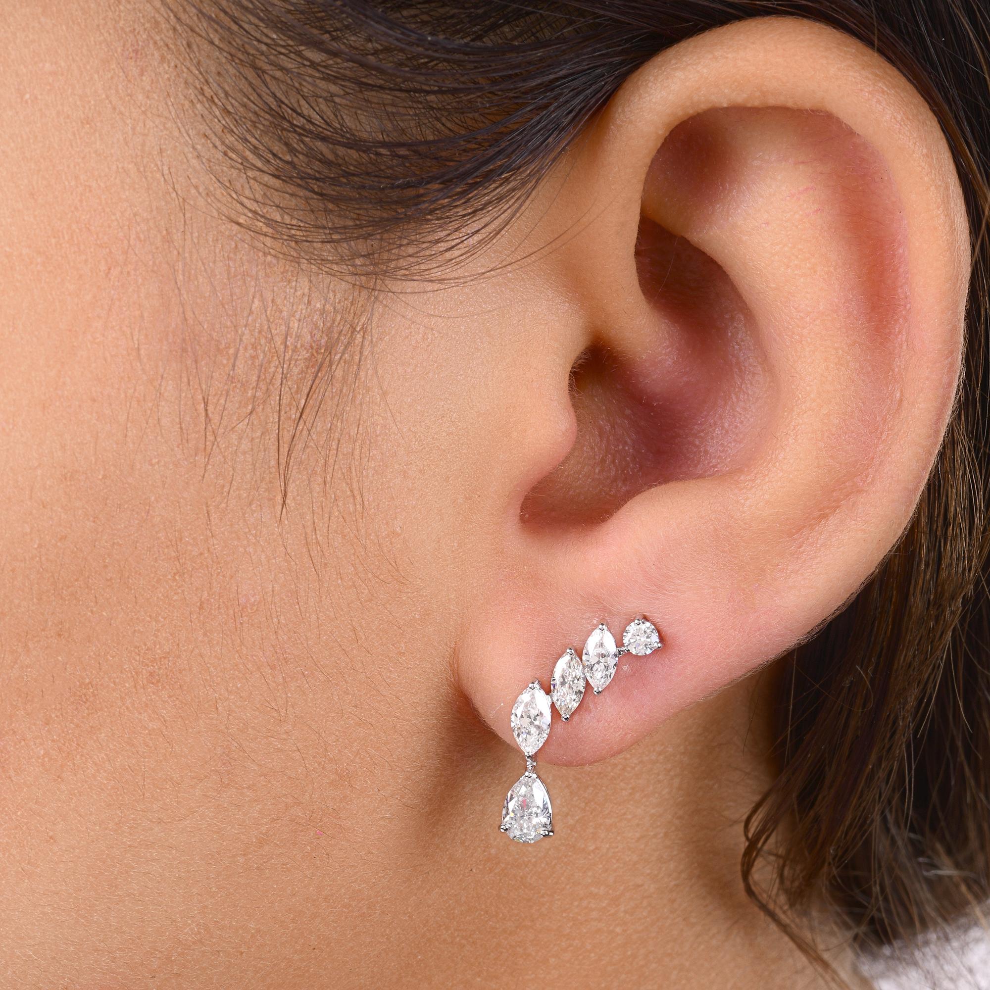 Art Déco Orecchini di diamanti a pera e marquise da 1,71 carati reali SI/H Gioielli in oro bianco 14 carati in vendita