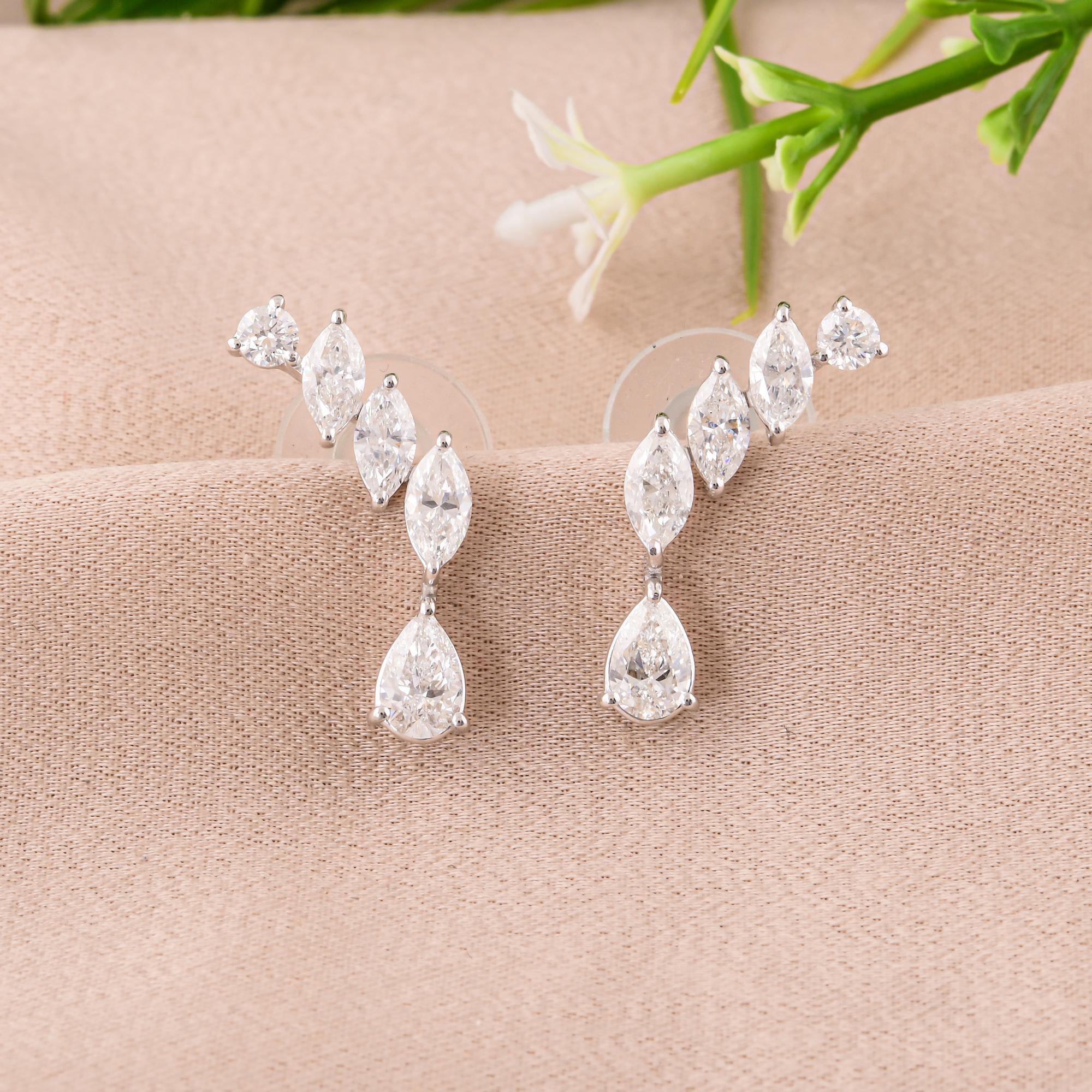 Orecchini di diamanti a pera e marquise da 1,71 carati reali SI/H Gioielli in oro bianco 14 carati In condizioni Nuovo in vendita a Diera, Dubai