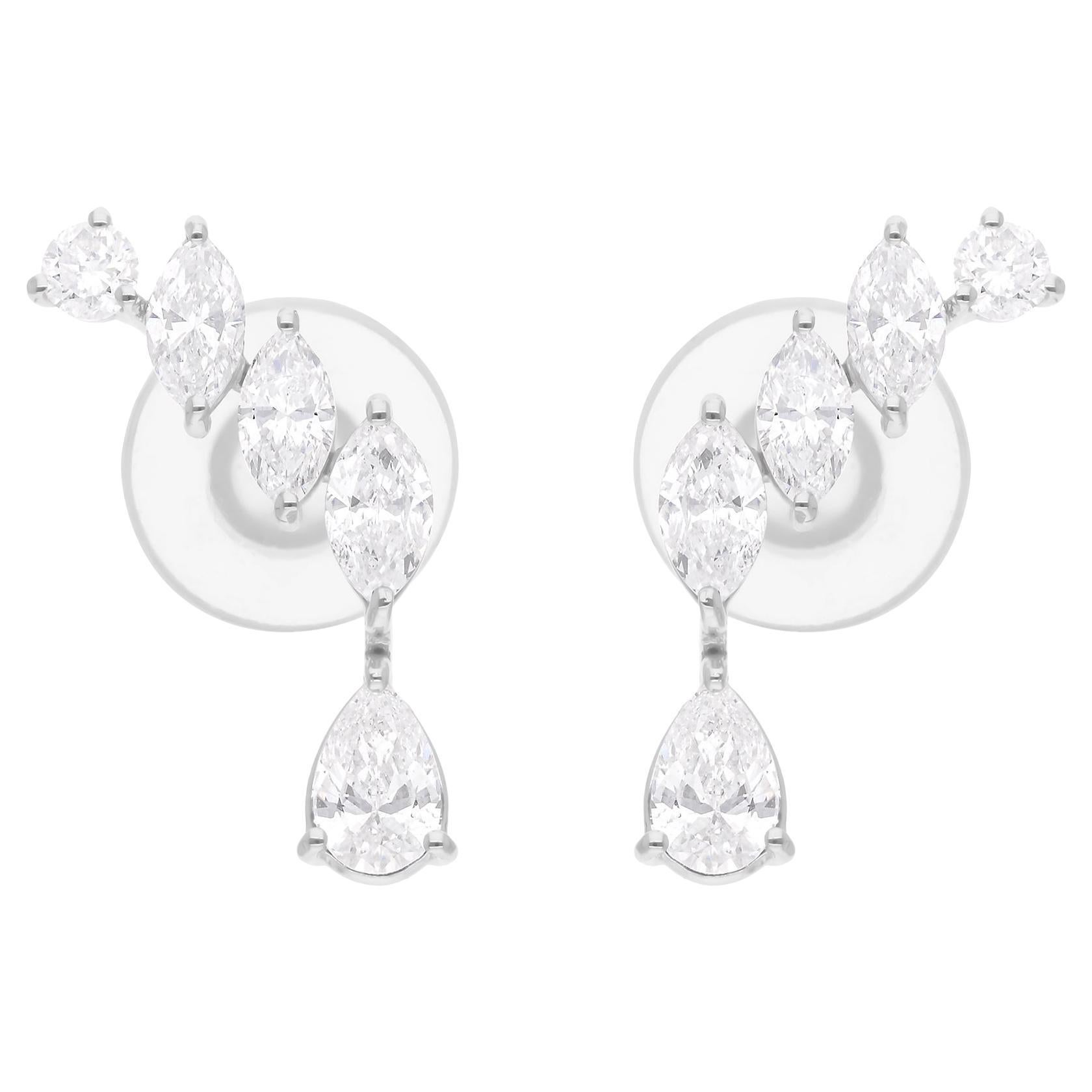 Real 1.71 Carat SI/H Pear Marquise Diamond Earrings 14 Karat White Gold Jewelry