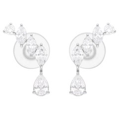 Boucles d
oreilles en or blanc 14 carats avec diamants véritables taille poire marquise de 1,71 carat SI/H